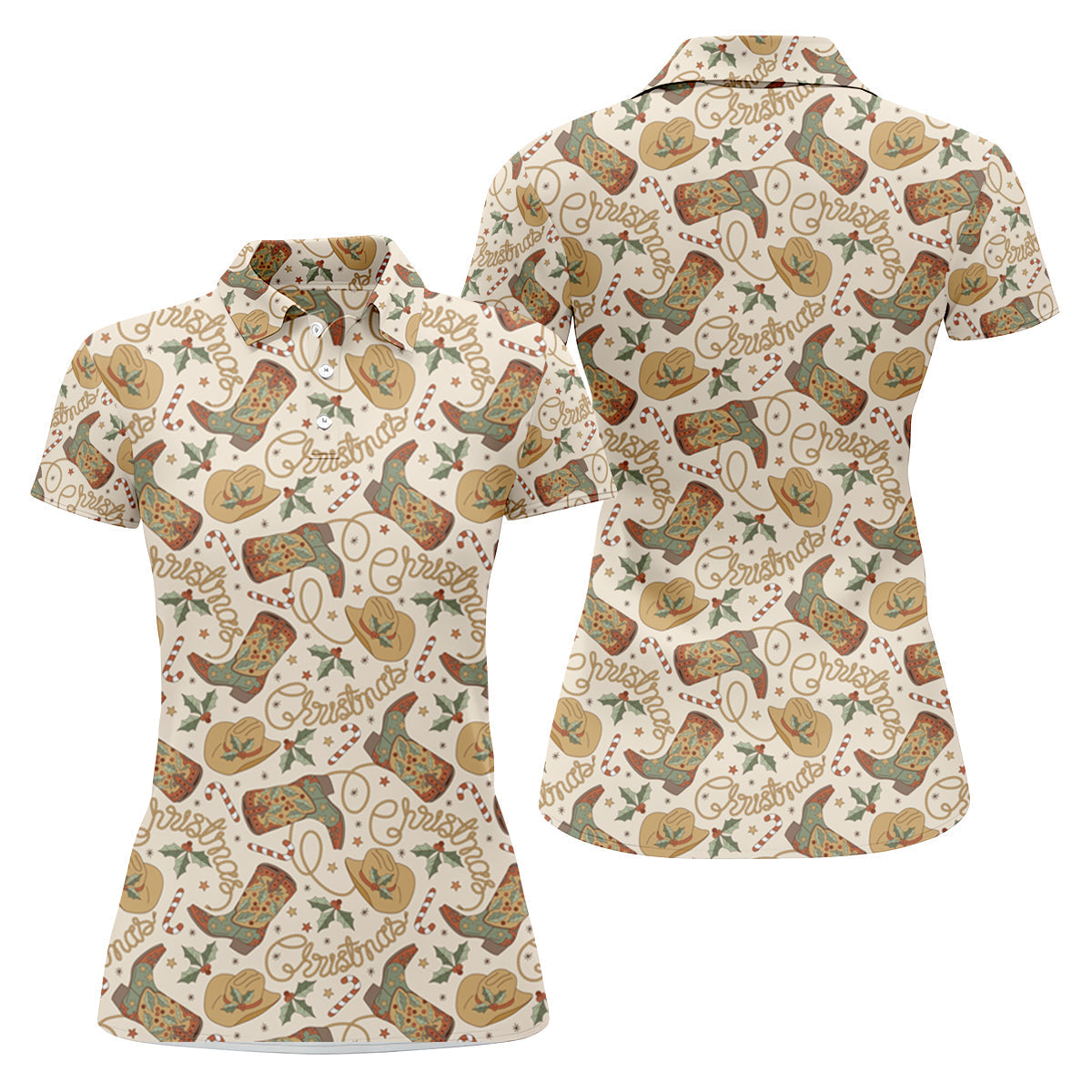 Western Christmas Ladies Golf Tops, Christmas Golf Shirt, Ladies Golf Polos, Women's Polo Shirt