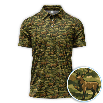 Camo Pattern Golf Polos For Golfer, Funny Deer Golf  Shirt, Men Golf Gift