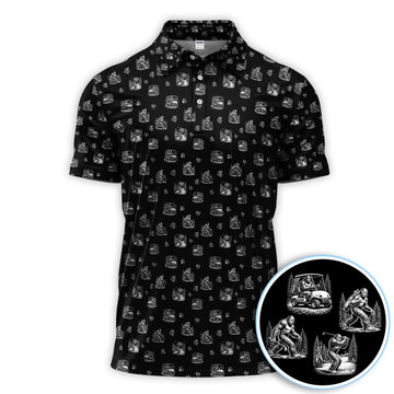 Bigfoot Pattern Golf Polos, Funny Sasquatch Golf Shirt, Crazy Golf Gift For Men