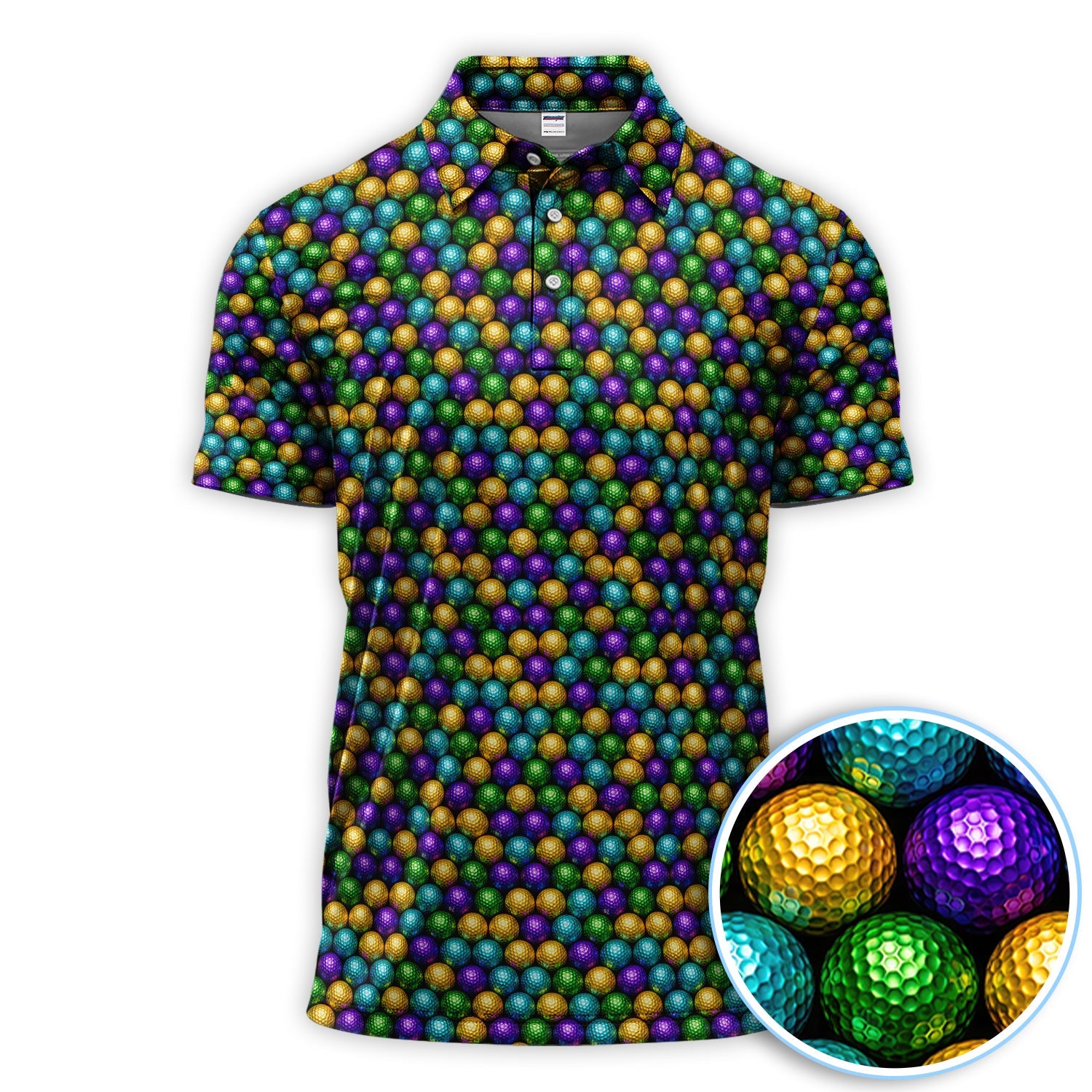 Disco Ball Pattern Golf Polos, Mardi Gras Golf Shirt For Men, Golf Gift For Golfer