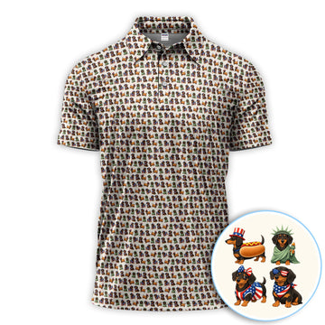 American Dachshund Pattern Golf Shirt, Funny Wiener Dog USA Golf Shirt For Men, Golf Gift For Golfer