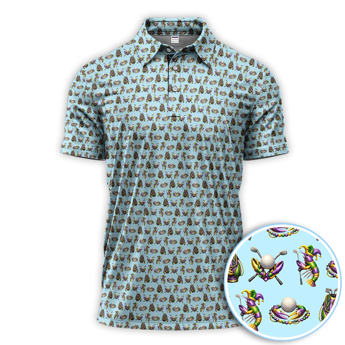Mardi Gras Golf Pattern Polos, Carnival Golf Shirt For Men, Golf Gift For Golfer