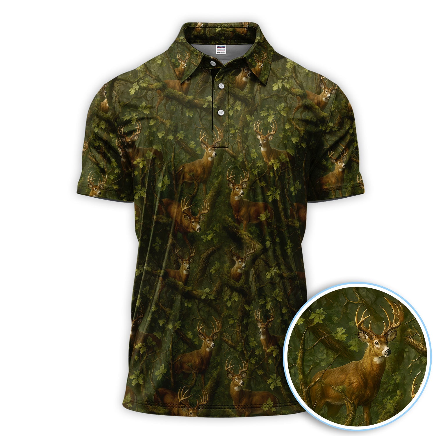 Whitetail Deer Forest Pattern Polo, Crazy Golf Shirt For Men, Golf Gift For Hunter