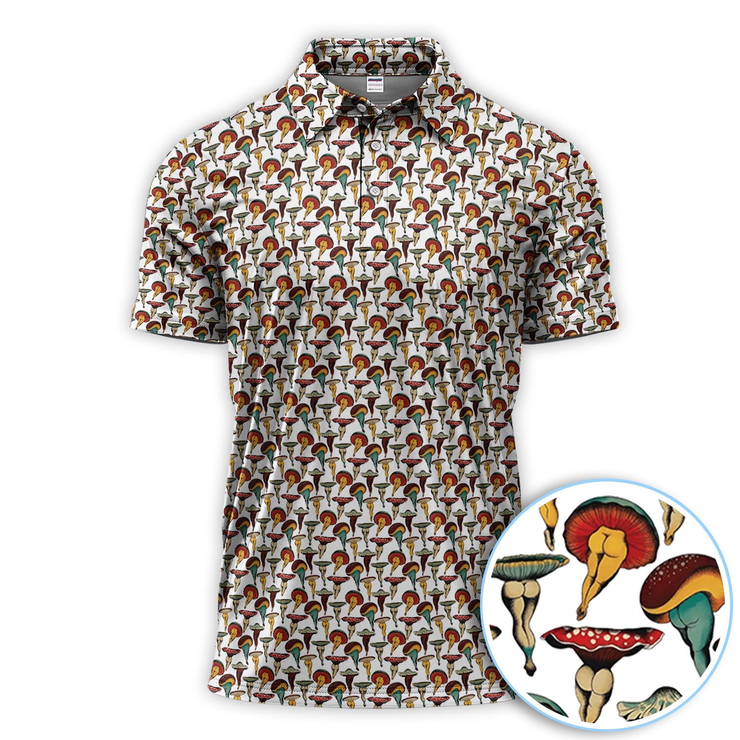 Vintage Mushroom Pattern Golf Shirt, Funny Golf Polos, Crazy Golf Gift For Golfer