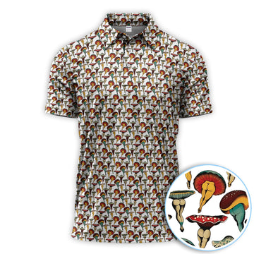 Vintage Mushroom Pattern Golf Shirt, Funny Golf Polos, Crazy Golf Gift For Golfer