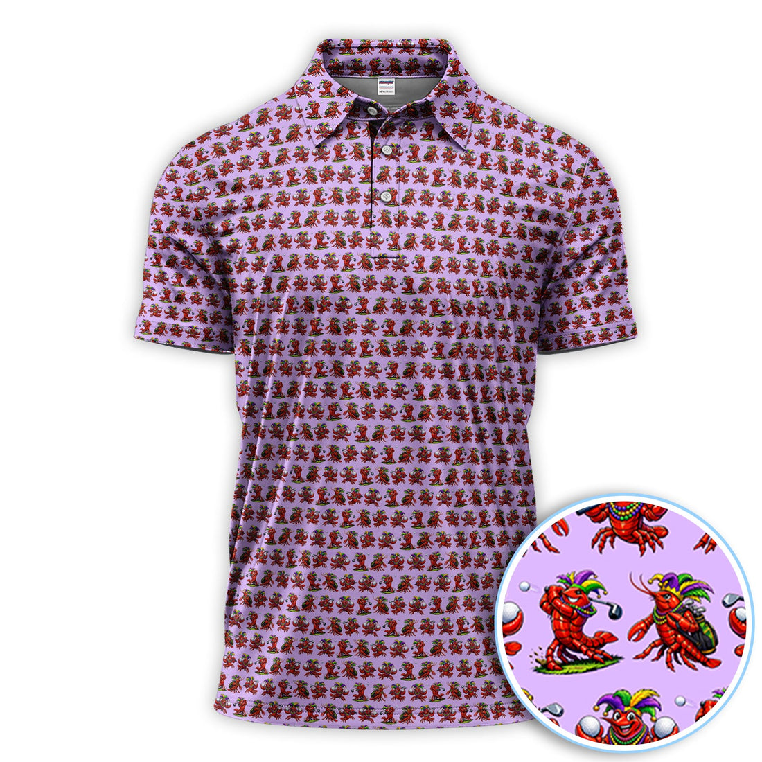 Festival Golf Polos For Golfer, Mardi Gras Crawfish Pattern Golf Shirt, Golf Gift For Men