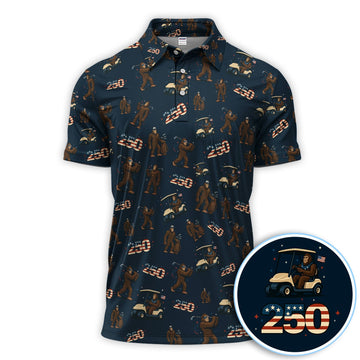 Crazy Bigfoot Golf Polos For Golfer, Patriotic 250th Anniversary Pattern Golf Shirt, Funny Golf Gift For Men