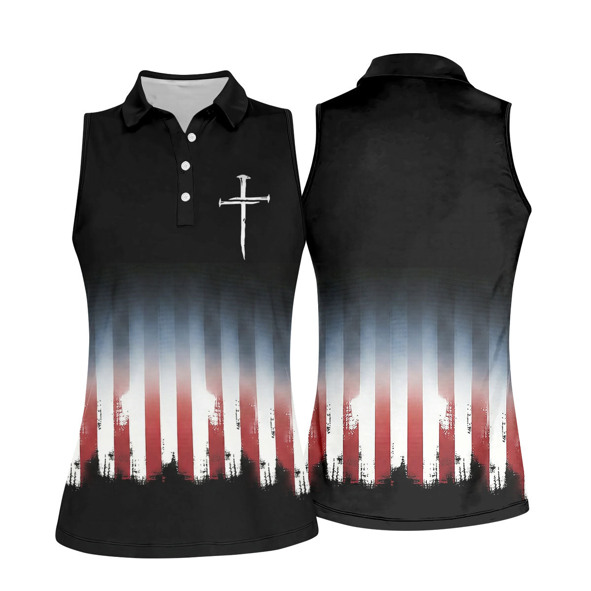 250 Years USA Anniversary 1776-2026 Ladies Golf Tops, Faith Cross Patriotic 4th Of July Golf Shirt For Women