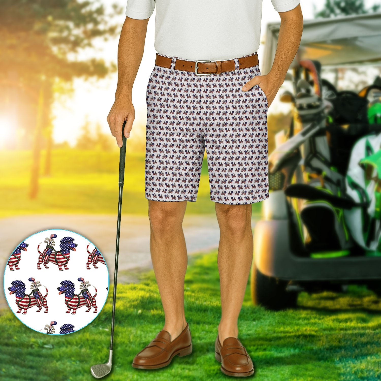 Patriotic Dachshund Golf Set, USA Flag Wiener Dog Pattern Golf Set, Crazy Golf Gift For Golfer
