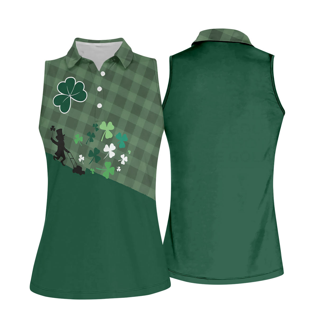 Green Checkered Leprechaun Shamrock St Patrick's Day Golf Shirt, Women's Golf Tops, Ladies Golf Shirts