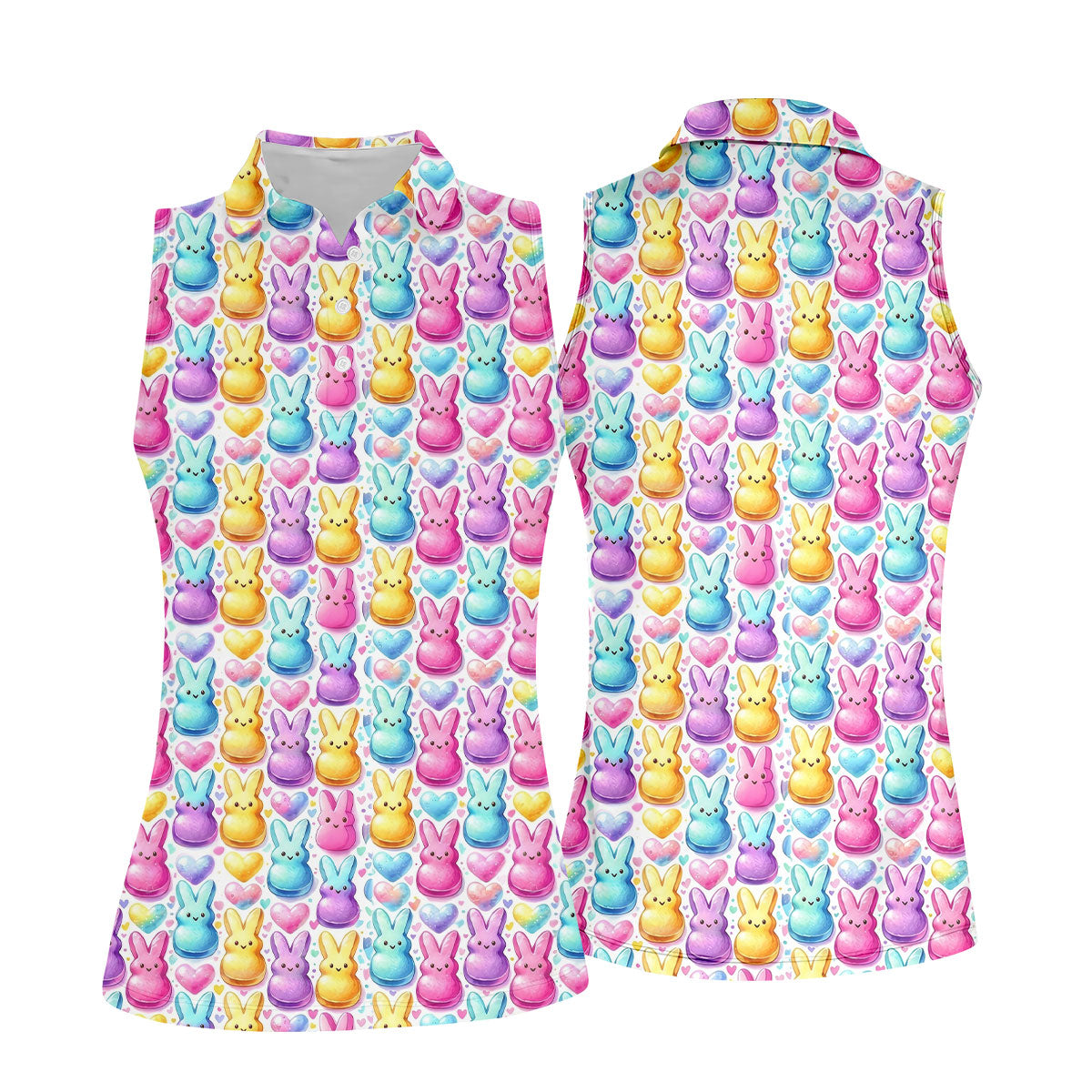 Easter Bunny Jelly Effect Seamless Pattern Women Golf Top, Fun Women's Golf Shirts, Ladies Golf Shirts