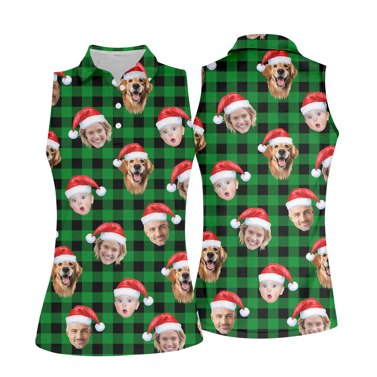 Custom Face Green Buffalo Plaid Christmas Golf Shirt, Ladies Golf Tops, Golf Gifts For Women