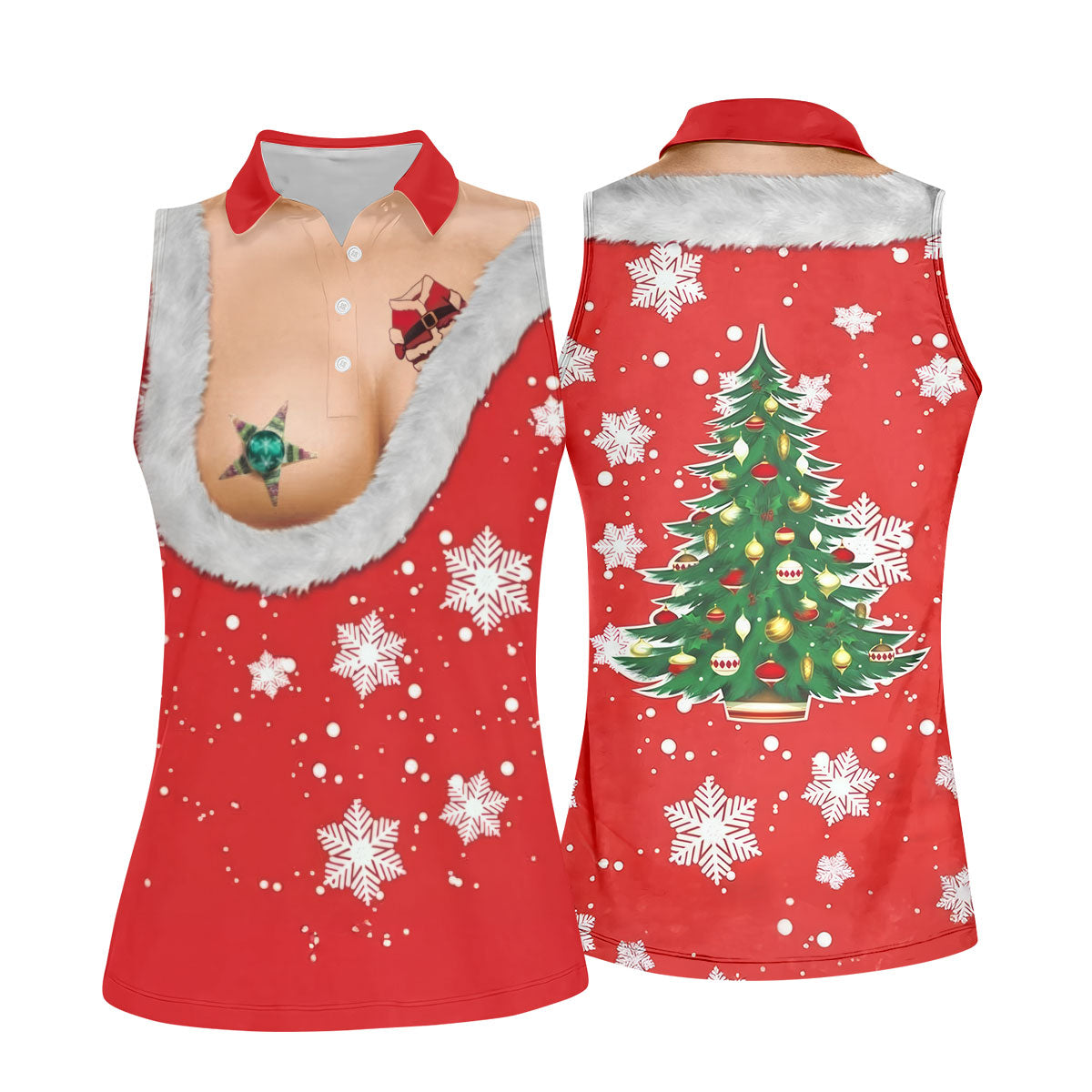 Funny Santa Costume Snowflake Christmas Golf Shirt, Women's Golf Tops, Printed Golf Shirt