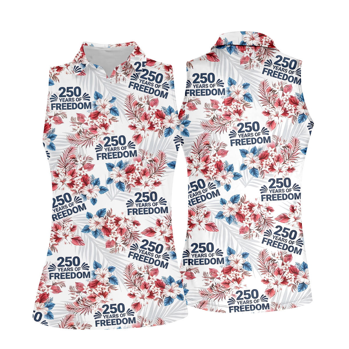 250 Years Of Freedom Tropical Vibe Retro Golf Shirt, Ladies Golf Tops, 4th Of July Golf Shirt For Women
