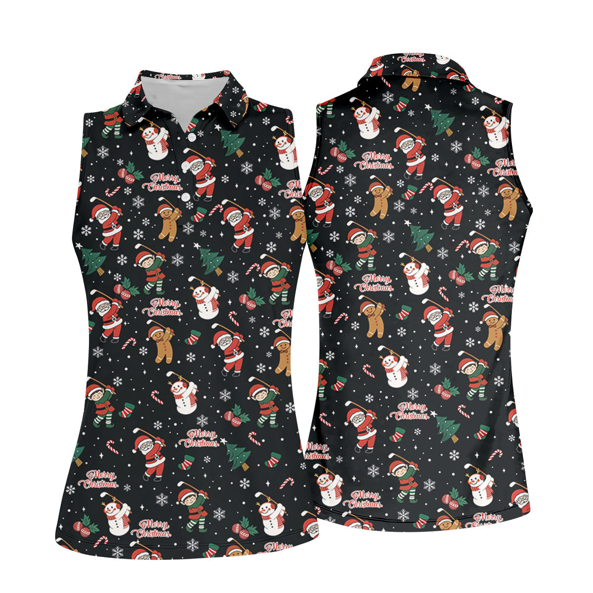Merry Xmas Santa Gingerbread Snowman Christmas Golf Shirt, Ladies Golf Shirts, Golf Gifts For Women