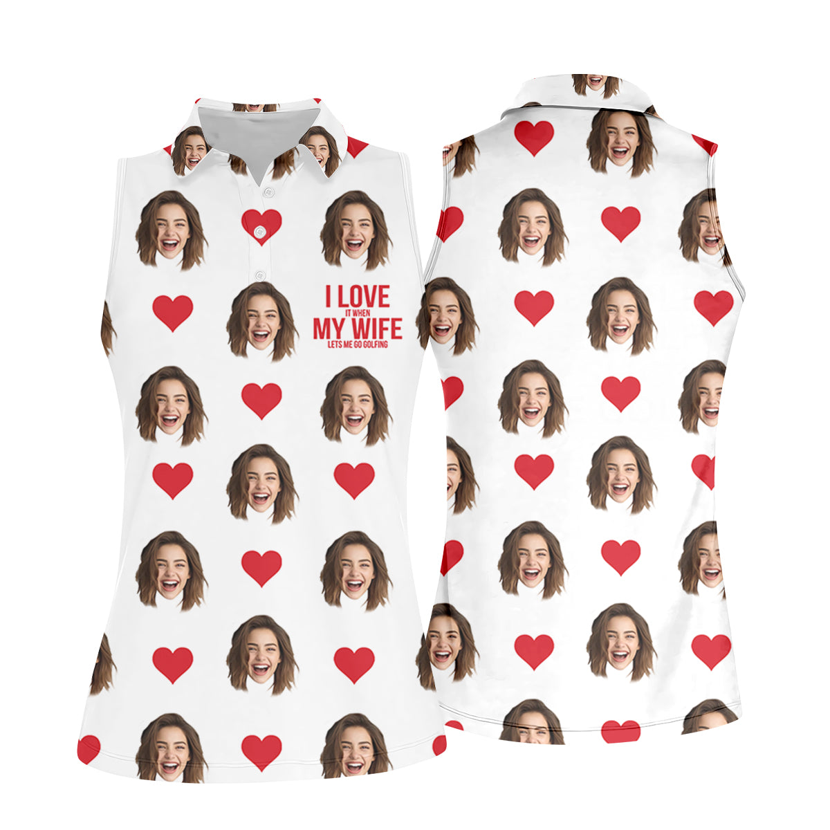 I Love My Wife Custom Photo White Golf Shirt, Valentines Golf Gift, Women Golf Top, Ladies Golf Polos