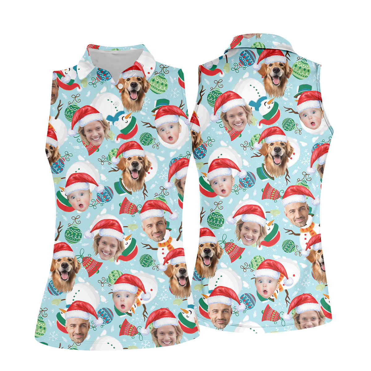 Custom Face Joyful Christmas Icy Blue Christmas Golf Shirt, Ladies Golf Tops, Golf Gifts For Women