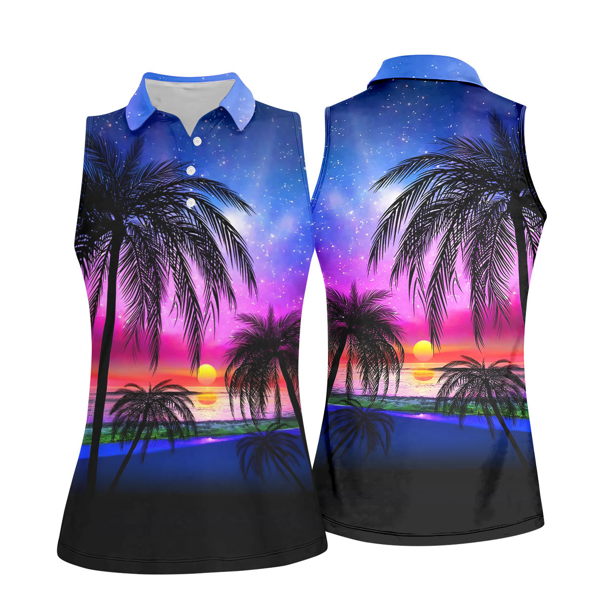 Palm Tree Sunset Beach Golf Shirt, Women’s Golf Polo, Golf Shirts For Women, Printed Golf Shirt