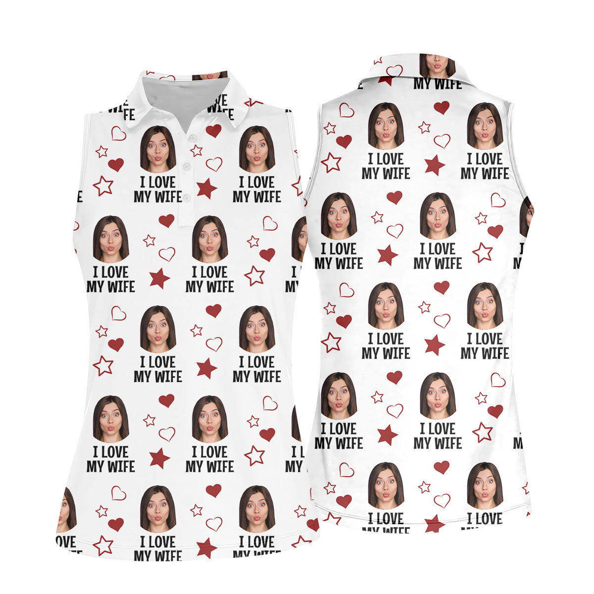 I Love My Husband Custom Face White Golf Shirt, Fun Women's Golf Shirts, Valentines Golf Gift, Ladies Golf Shirts