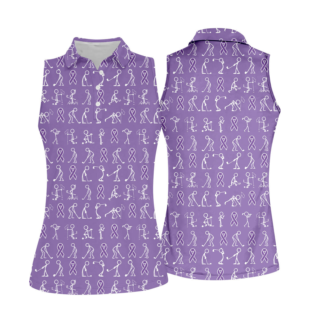 Funny Stick Figure Women's Golf Shirt, Pancreatic Cancer Awareness Shirt, Purple Golf Shirt, Golf Shirts For Women