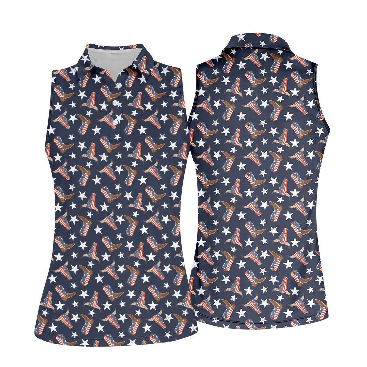 Patriotic Cowboy Boots Stars Pattern 4th Of July Golf Shirt, 250th Anniversary Golf Shirt For Women