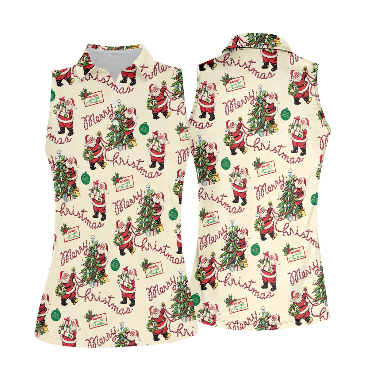 Merry Christmas Santa Womens Christmas Golf Shirt, Women Golf Top, Ladies Sleeveless Tops, Women's Golf Shirts
