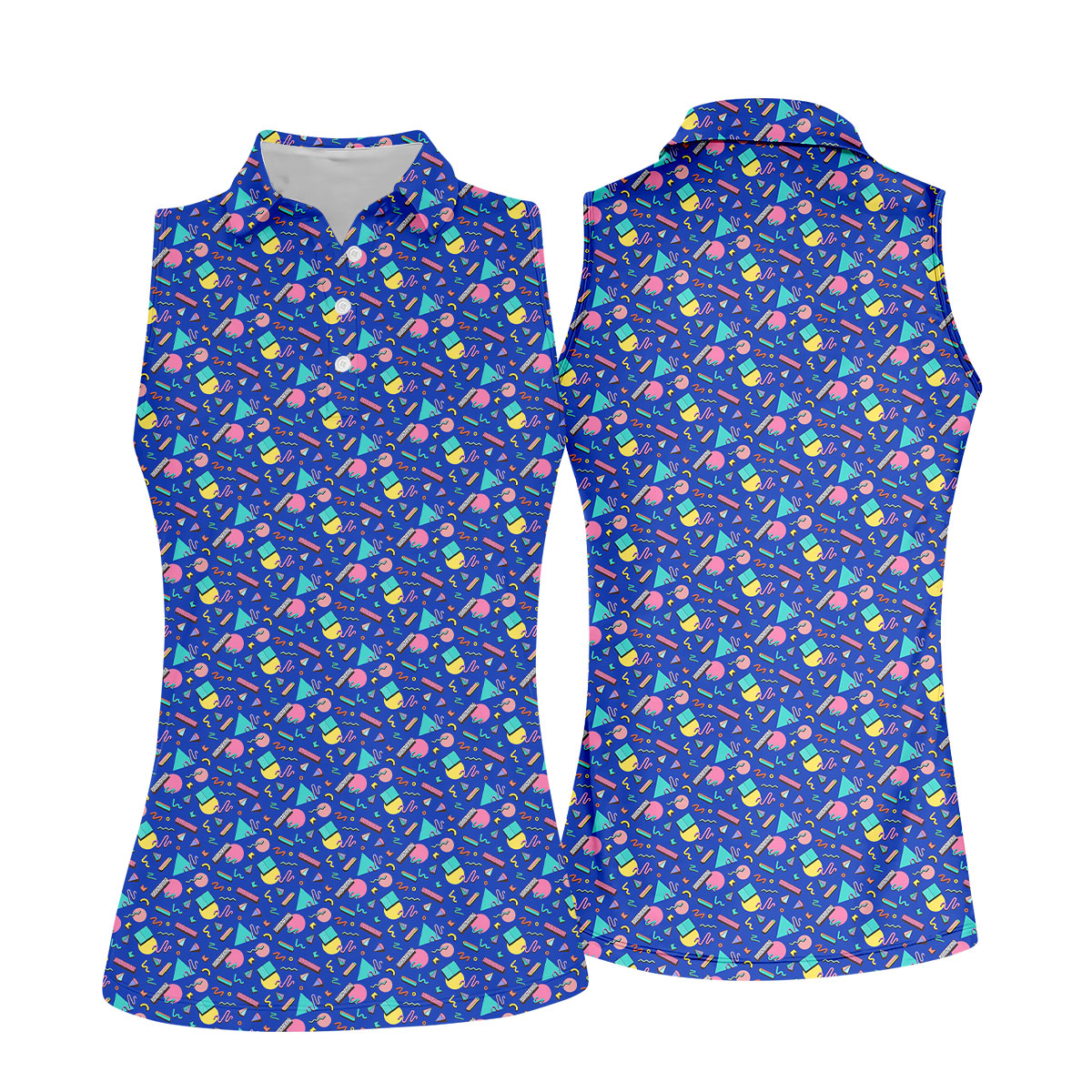 Memphis Pattern Hawaiian Golf Shirt, Retro Summer Women's Golf Tops, Ladies Golf Shirts