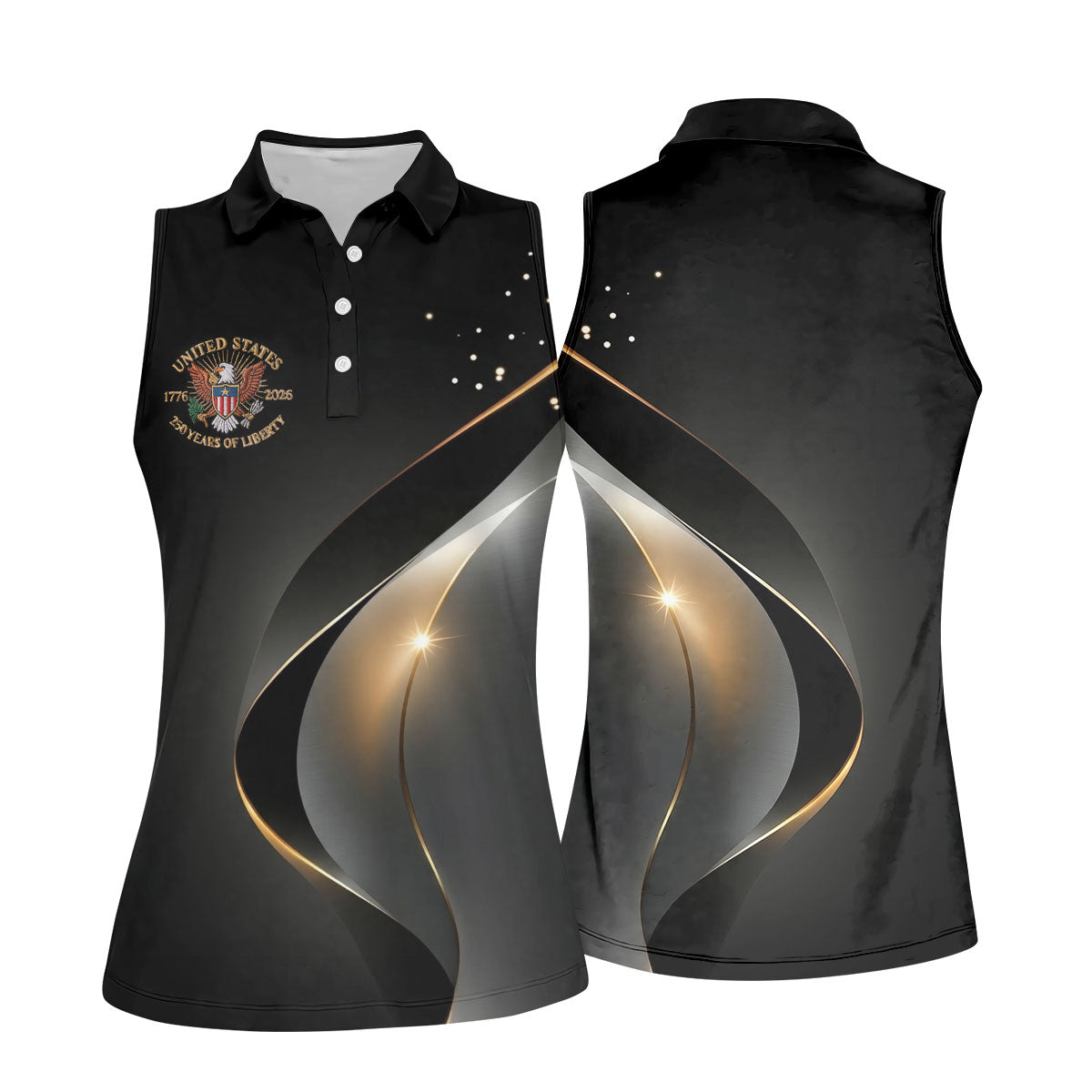 US 250 Years Of Liberty American Flag And Bald Eagle Black Golf Shirt, Patriotic 4th Of July Golf Shirt For Women