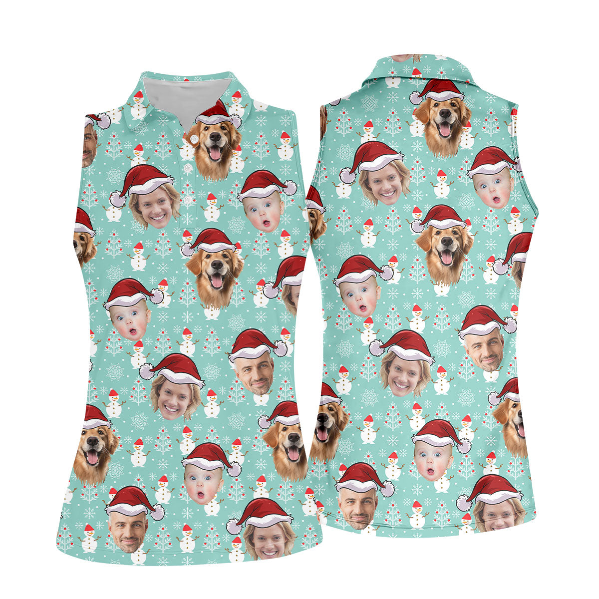 Custom Face Mint Christmas Women's Golf Tops, Ladies Golf Shirts, Christmas Golf Gift