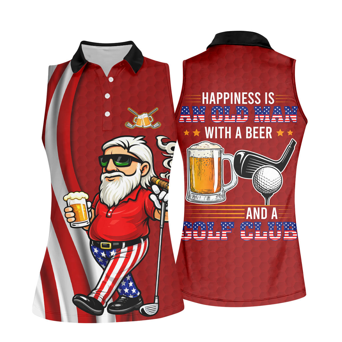 Happiness Is An Old Man With A Beer Funny 4th Of July Red Golf Shirt, 250th Anniversary Women's Golf Tops
