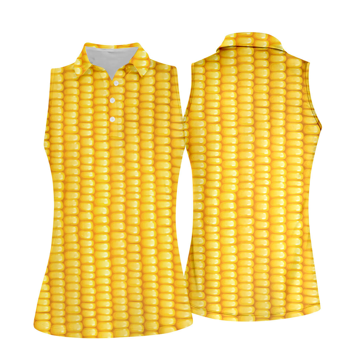 Realistic Sweet Corn Cob Print Design Golf Shirt, Women's Golf Shirt, Hawaiian Golf Shirt, Golf Polo For Women