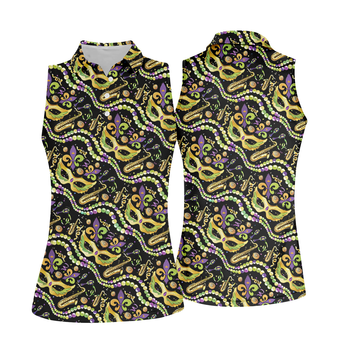 Gold Masquerade Mask Beads String Mardi Gras Golf Shirt, Ladies Golf Tops, Golf Shirt For Women