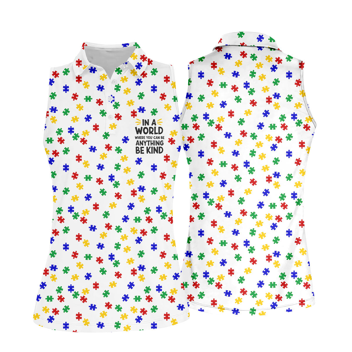 In A World Where You Can Be Anything Be Kind Women's Golf Tops, Autism Awareness Color Ladies Golf Polos