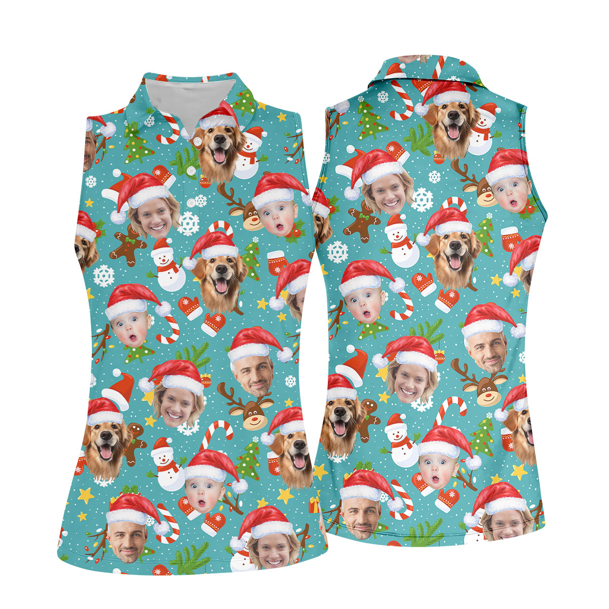 Custom Face Cute Christmas Pattern Teal Golf Shirt, Christmas Golf Shirt, Golf Gifts For Women