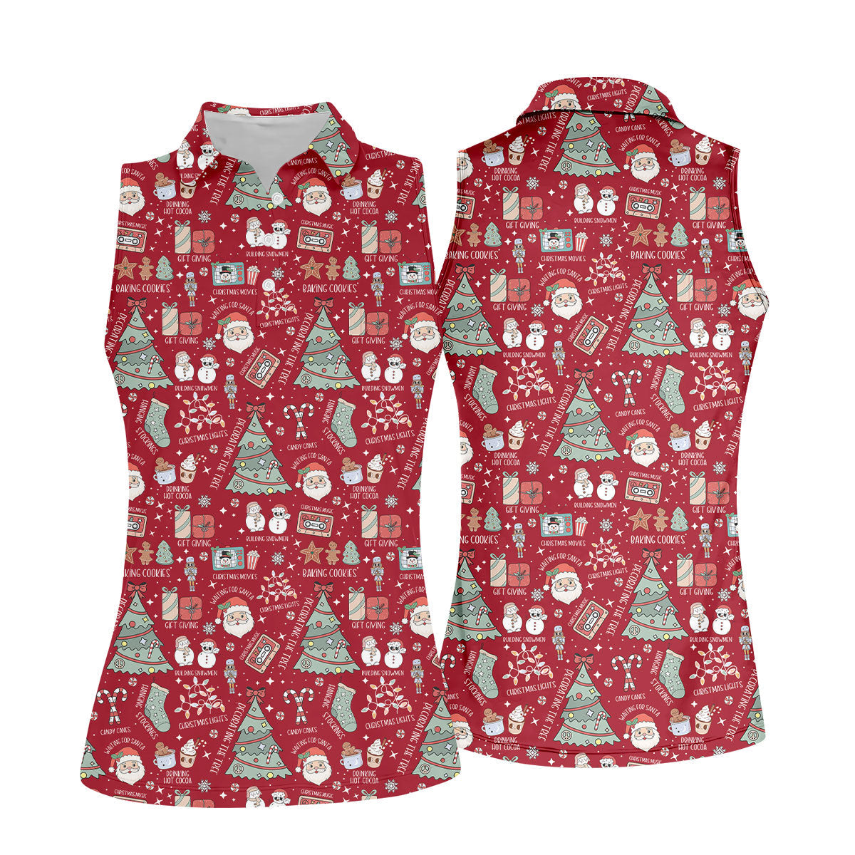 Cute Santa Claus Gift Red Women's Golf Tops, Christmas Golf Shirt, Golf Gift For Ladies