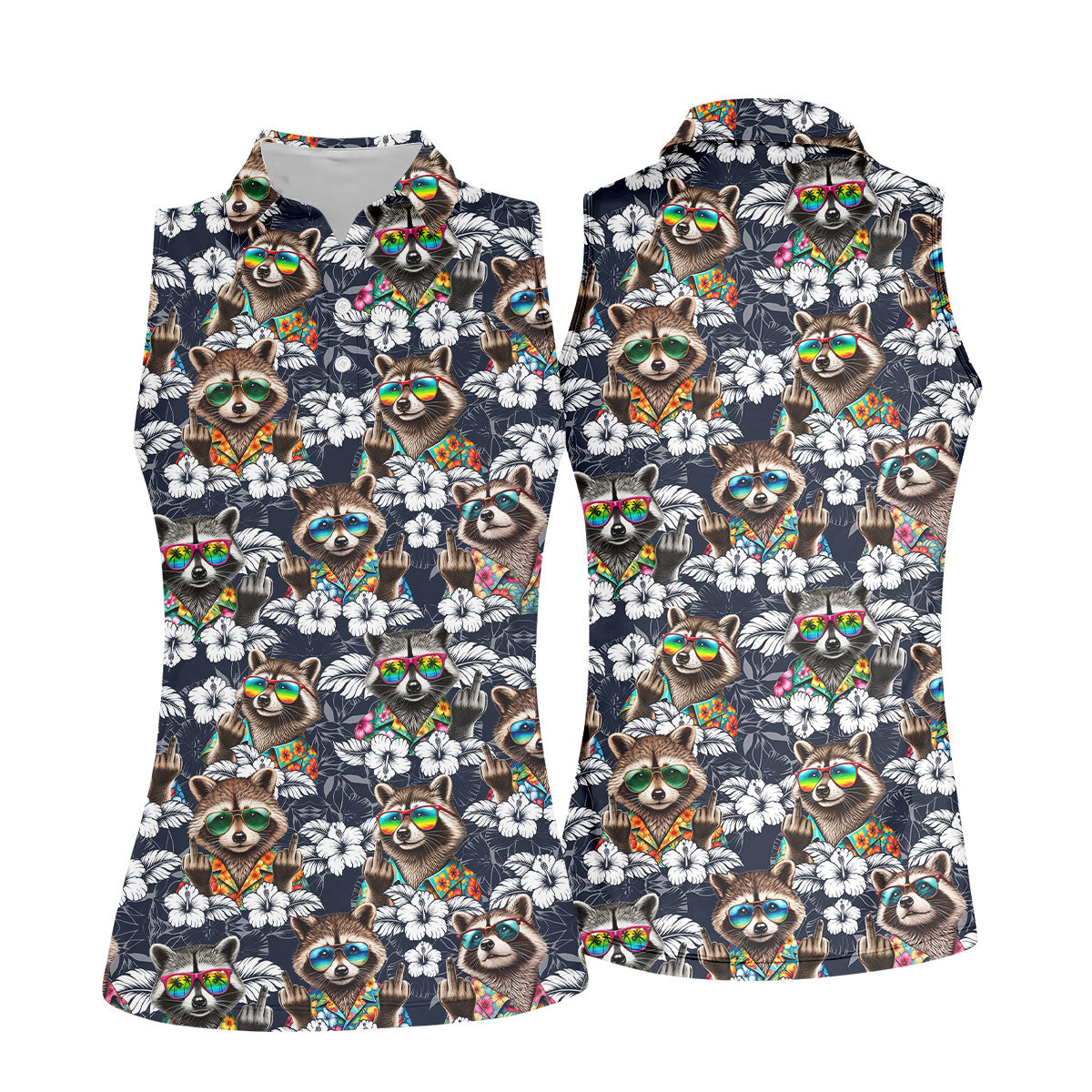 Cool Raccoon Sunglasses Tropical Golf Shirt, Funny Golf Shirt, Women's Golf Shirt, Golf Polo For Women