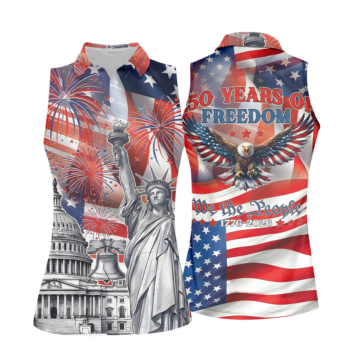 250 Years Of Freedom We The People American Flag Golf Shirt, Patriotic 4th Of July Golf Shirt For Women