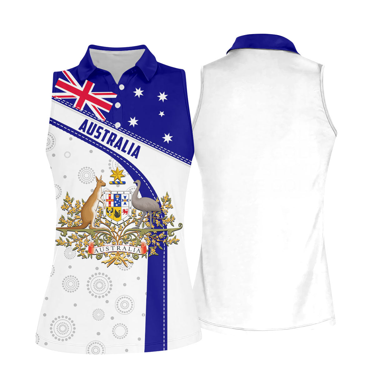 Australian Coat of Arms Women's Golf Tops, Australia Flag Print Ladies Golf Shirts