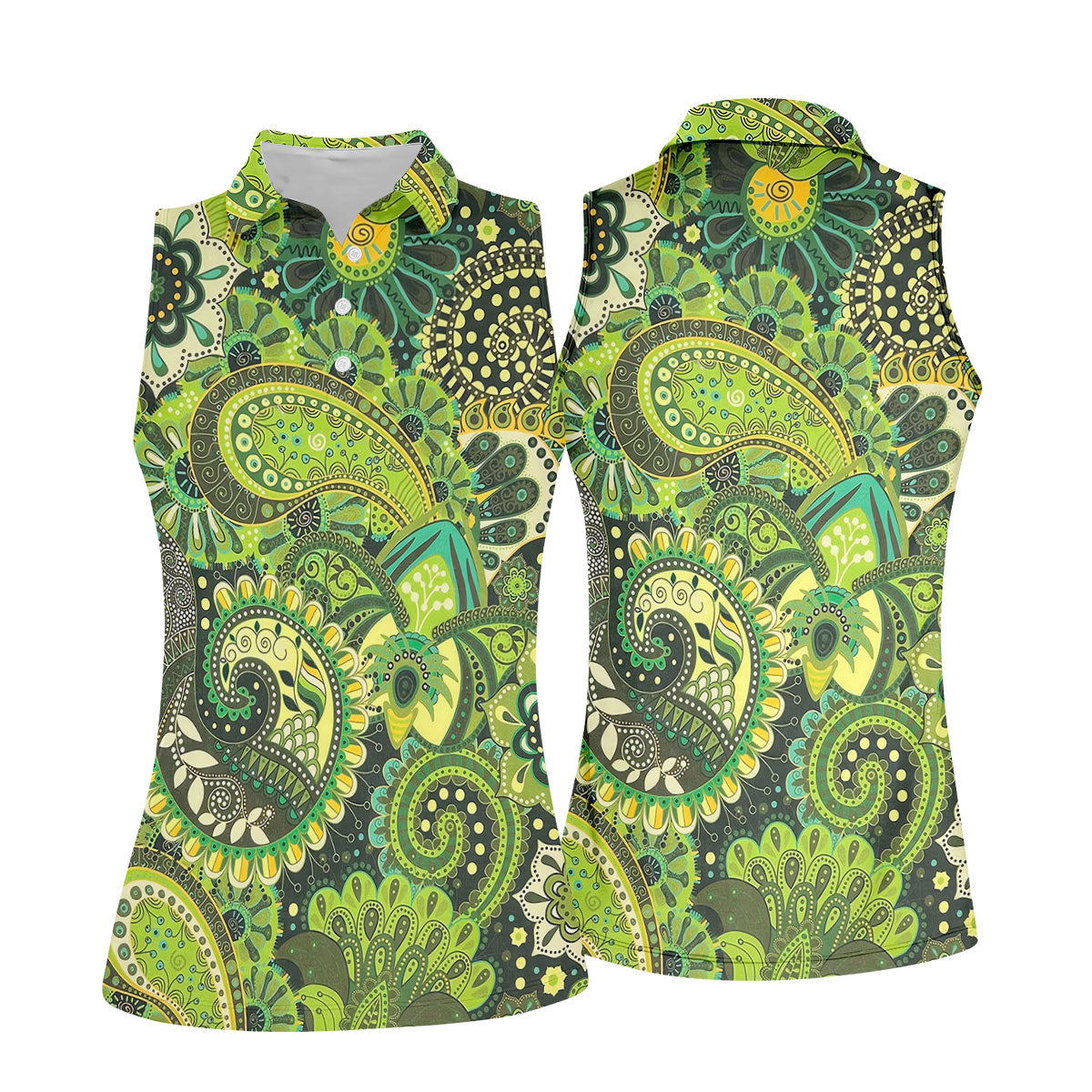 Paisley Print Green Golf Shirt, Ladies Golf Shirts, Golf Shirt For Women, Ladies Golf Polos