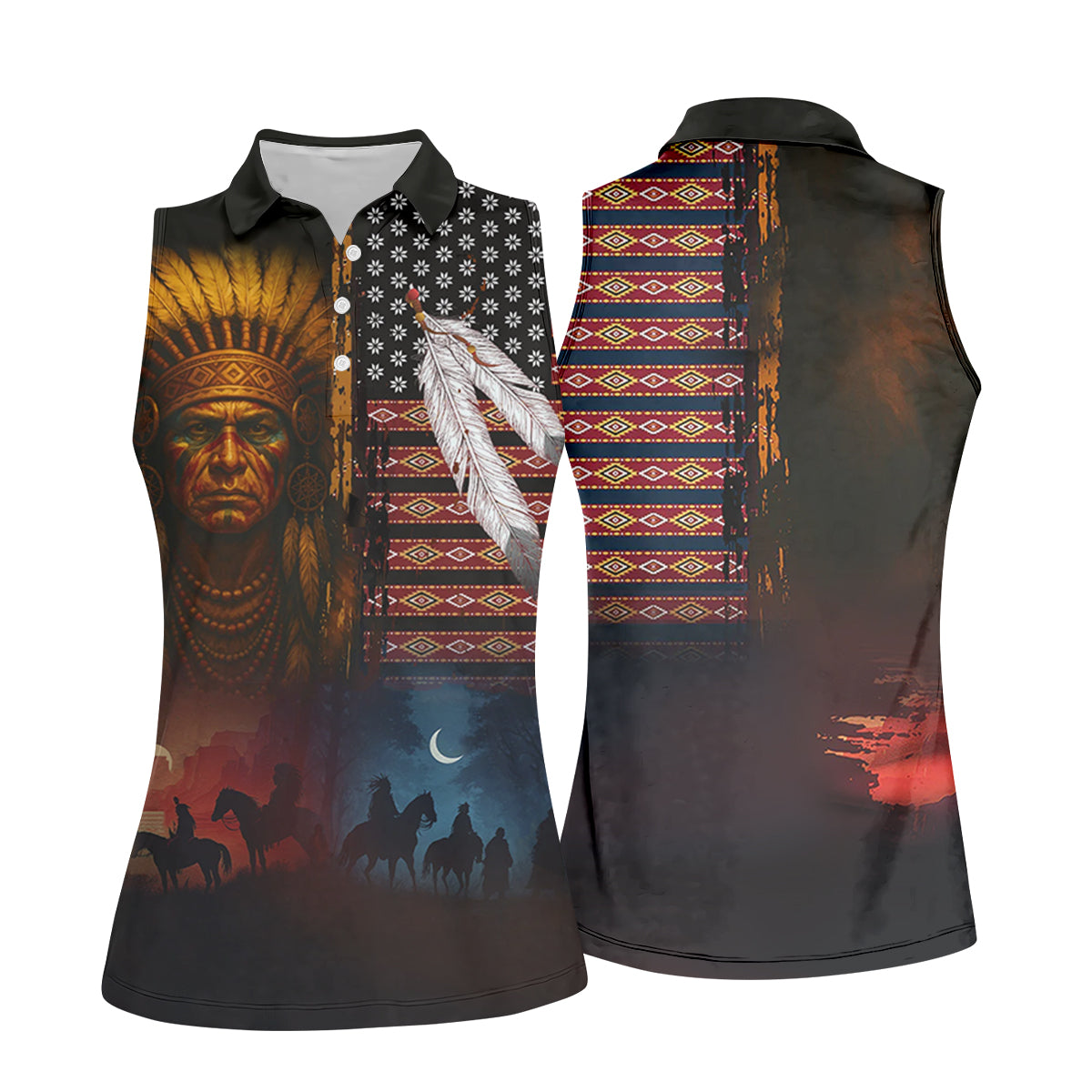 Native Heritage Red & Blue Women's Golf Tops, Native American Ancestry Ladies Golf Polos, Indigenous Peoples Month