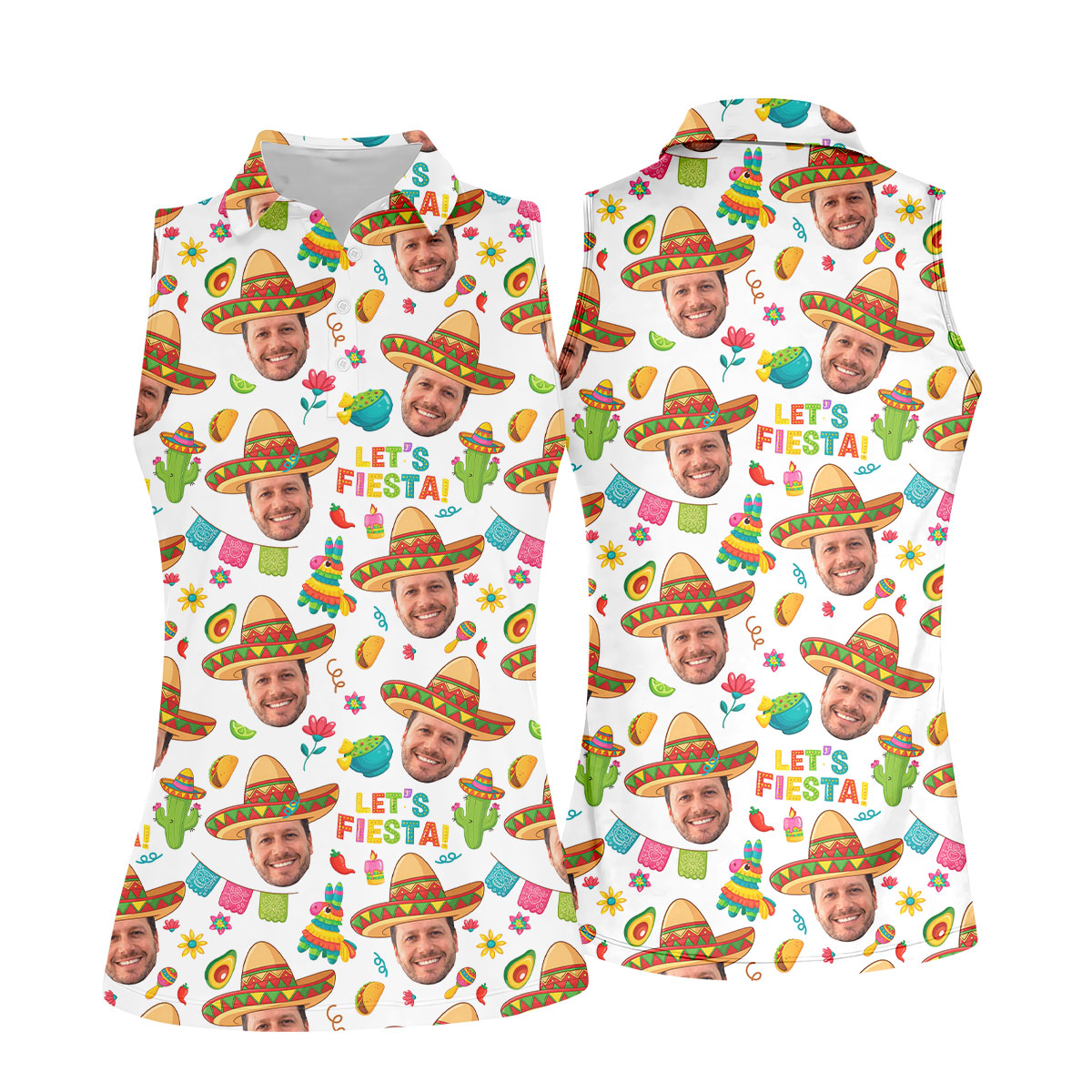 Let's Fiesta Cinco De Mayo Celebration Fiesta Themed Custom Face White Golf Shirt For Women