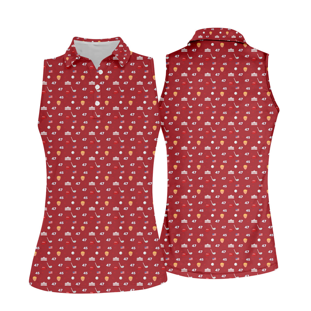 45 47 US Flag Pattern Red Golf Shirt, Funny Golf Shirt, Women's Golf Tops, Ladies Golf Shirts
