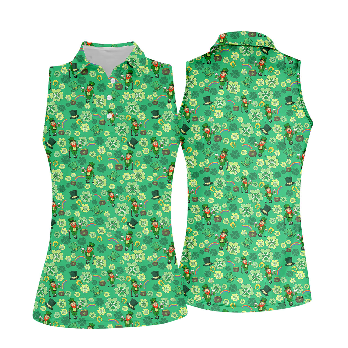 Shamrock St Patrick's Day Light Green Golf Shirt, Women's Golf Tops, Ladies Golf Polos, Women's Polo Shirt