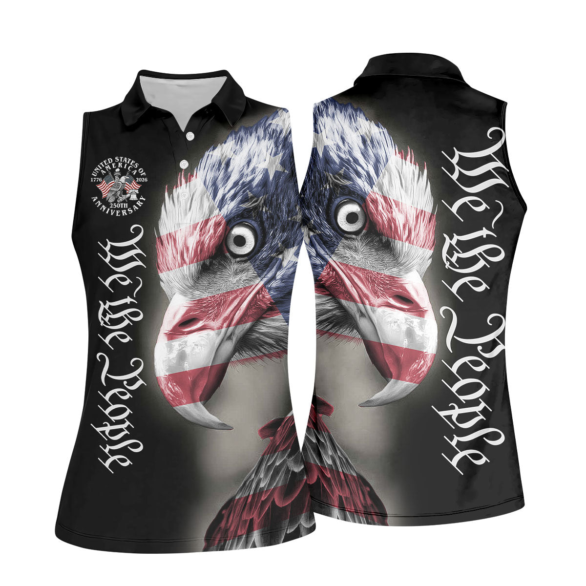 We The People Patriotic Bald Eagle American Flag Golf Shirt, 250 Years 4th Of July Golf Shirt For Women