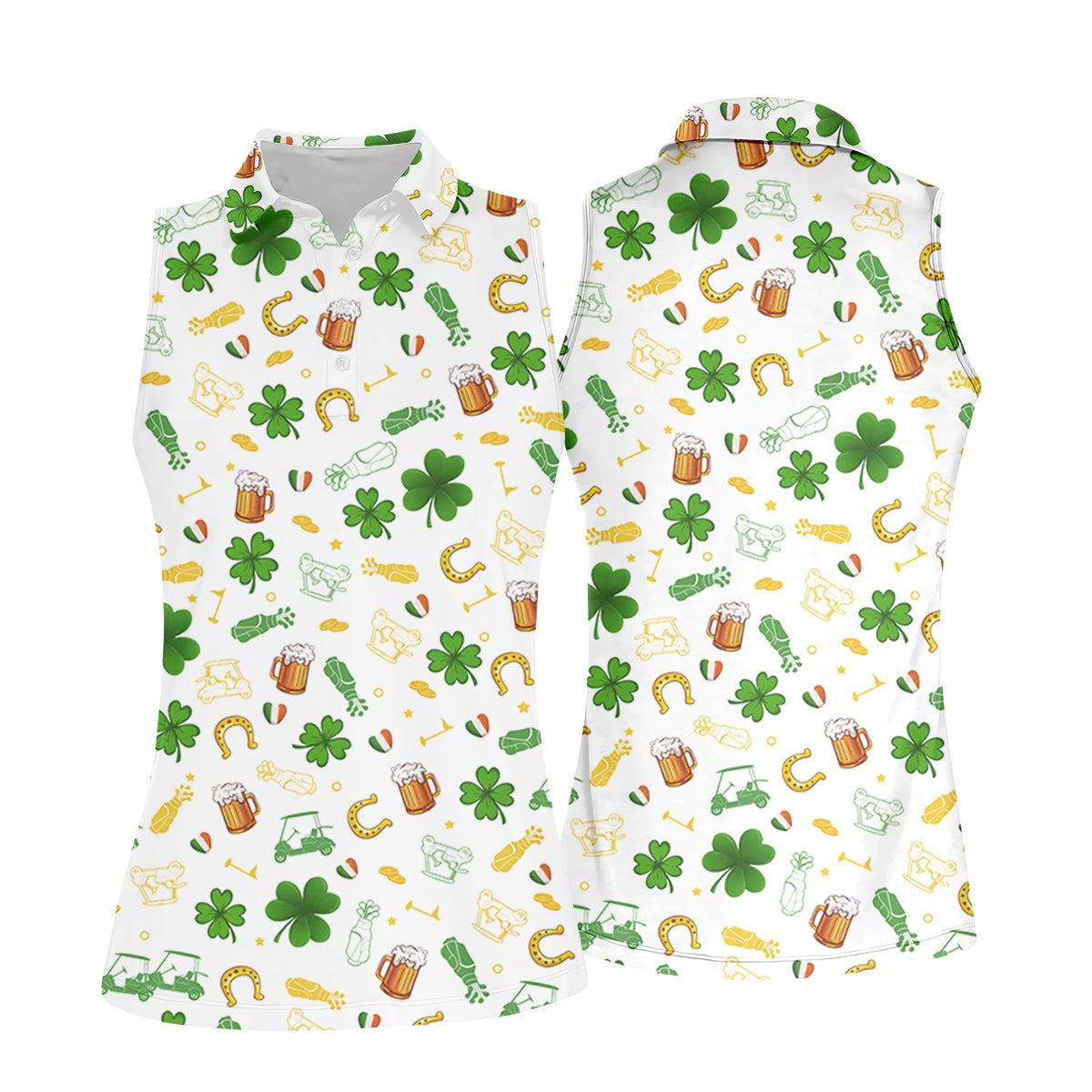 St Patrick's Day Beer Golden Horseshoes Shamrock Golf Shirt, Women's Golf Tops, Ladies Golf Polos