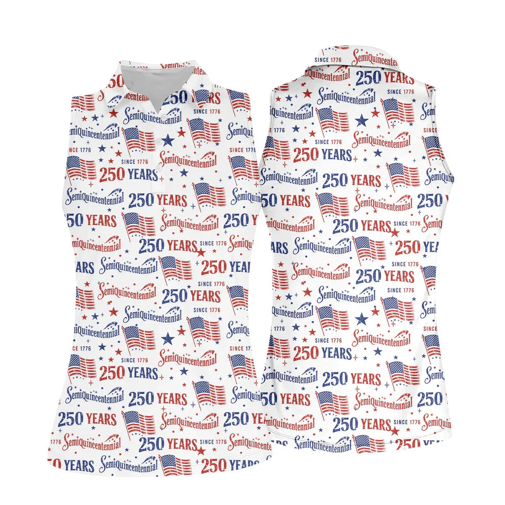 Semiquincentennial 250 Years Distressed American Flag Golf Shirt, Patriotic 4th Of July Golf Shirt For Women