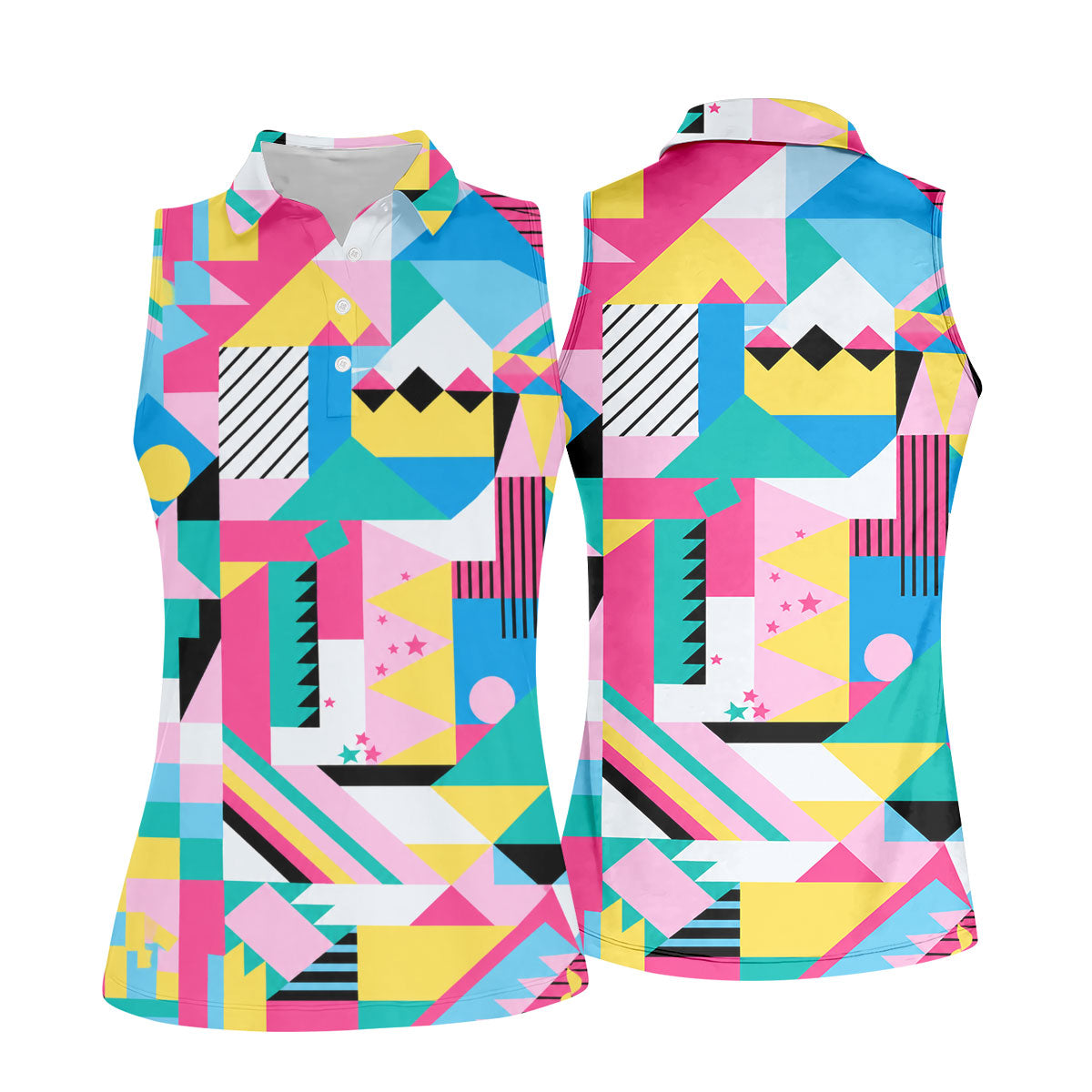 Memphis Pattern Golf Shirt, Retro 80s Geometric Color Block Design, Golf Shirt For Women