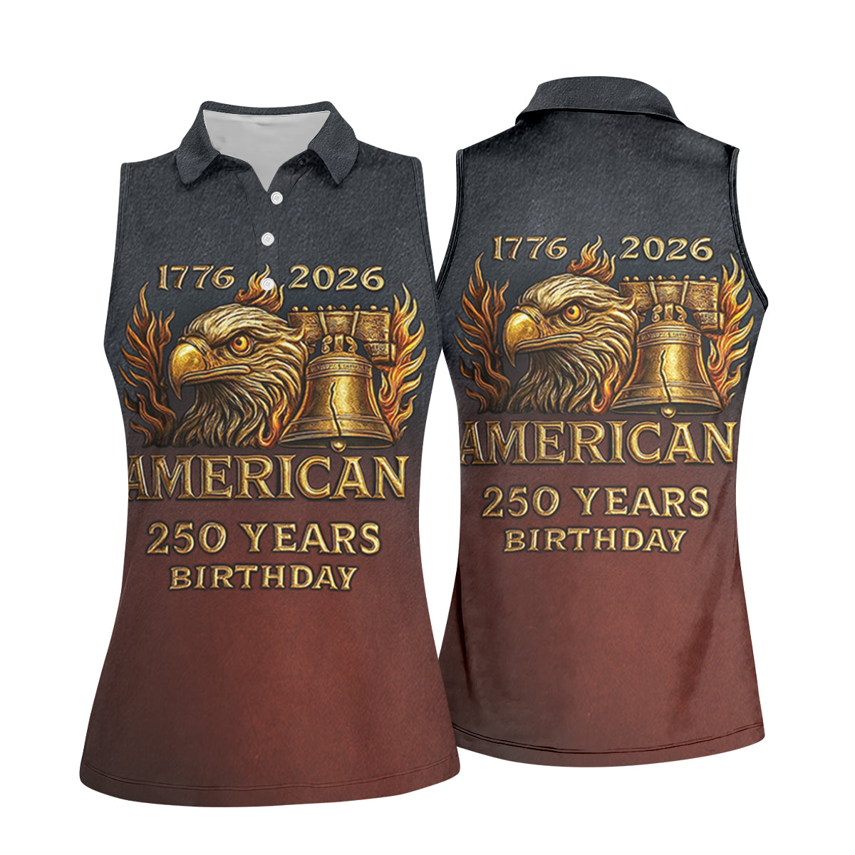 American 250 Years Birthday Navy And Maroon Women's Golf Tops, 250th Anniversary Ladies Golf Shirts