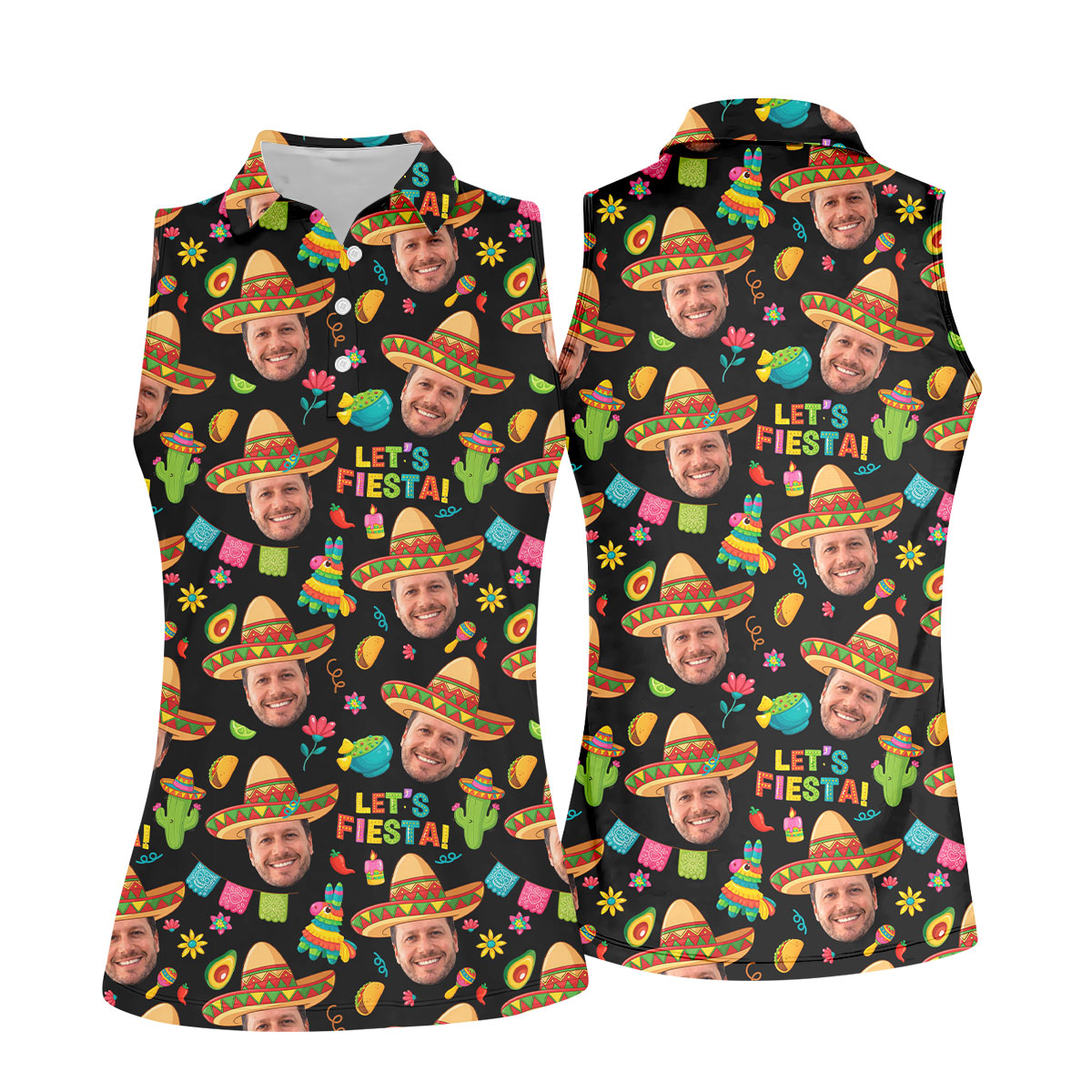 Let's Fiesta Cinco De Mayo Celebration Fiesta Themed Custom Face Black Golf Shirt For Women