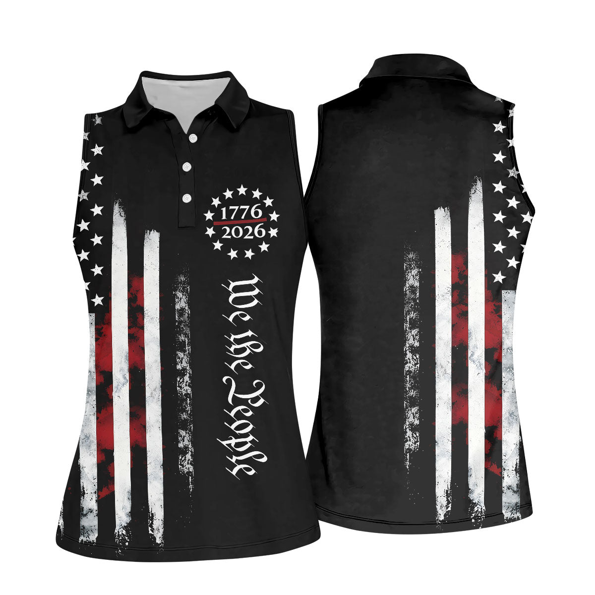 We The People Distressed Flag Patriotic Black Golf Shirt, 250 Years 4th Of July Golf Shirt For Women
